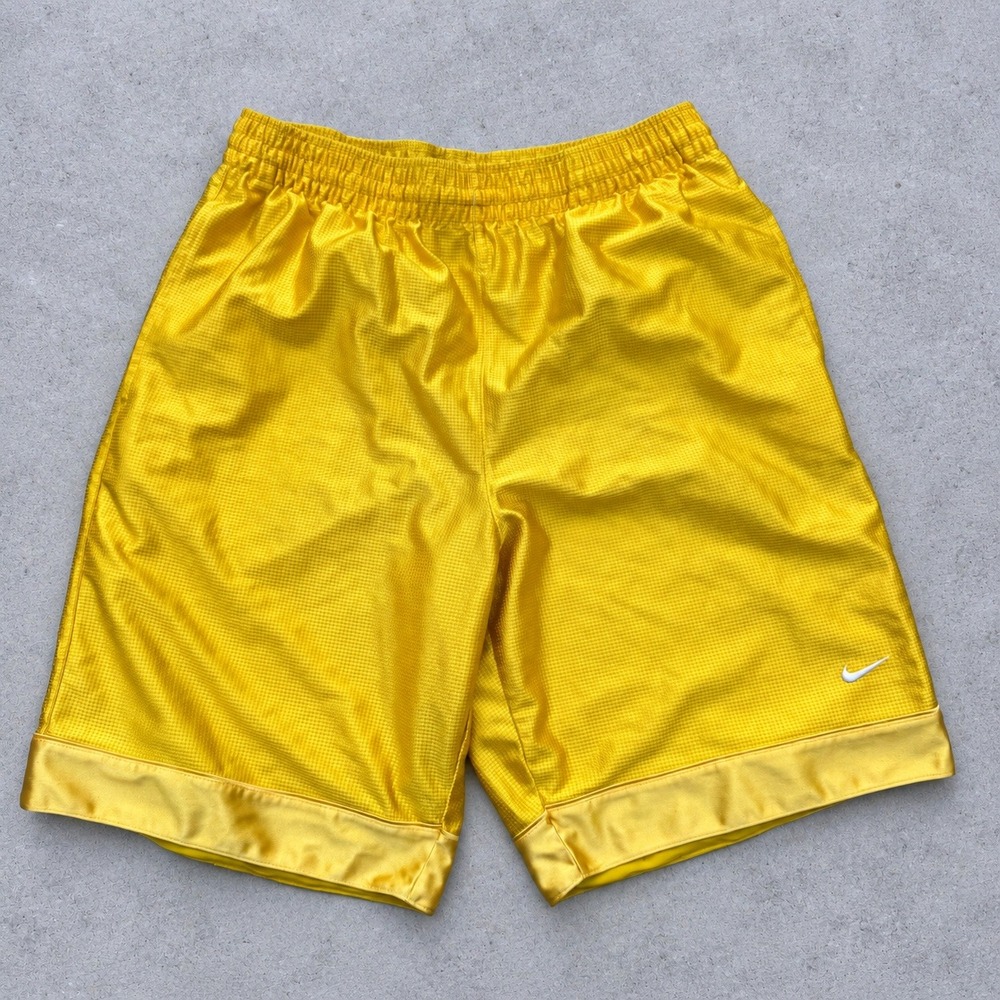 Nike Vintage Mesh Shiny Basketball Shorts Gold Waffle Texture Satin Size M